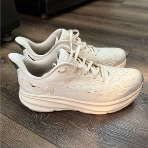 HOKA Clifton 9 Running Shoes (oat milk color)